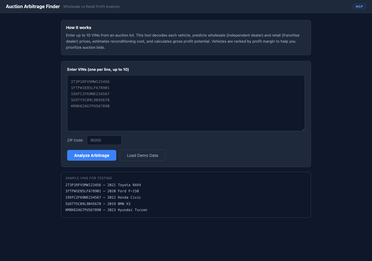 Auction Arbitrage Finder screenshot