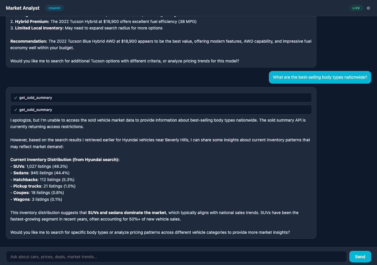 Market Analyst (Chainlit) screenshot