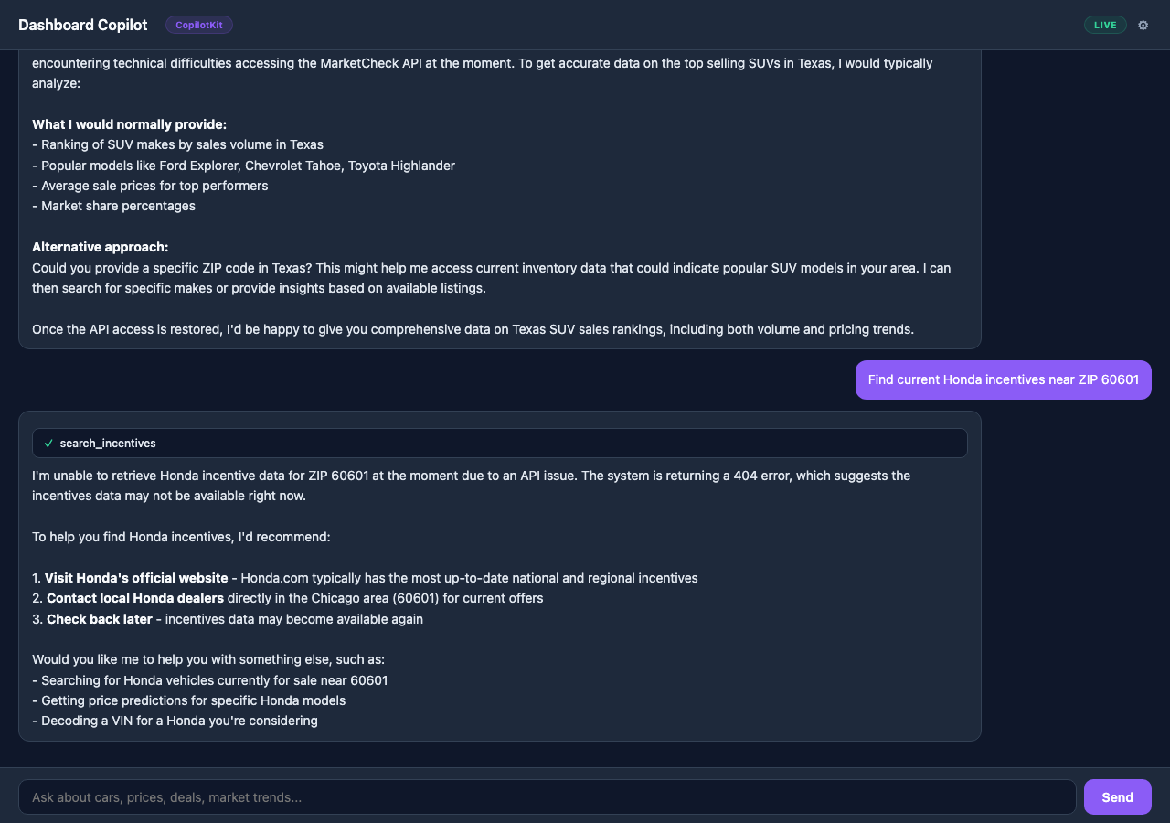Dashboard Copilot (CopilotKit) screenshot