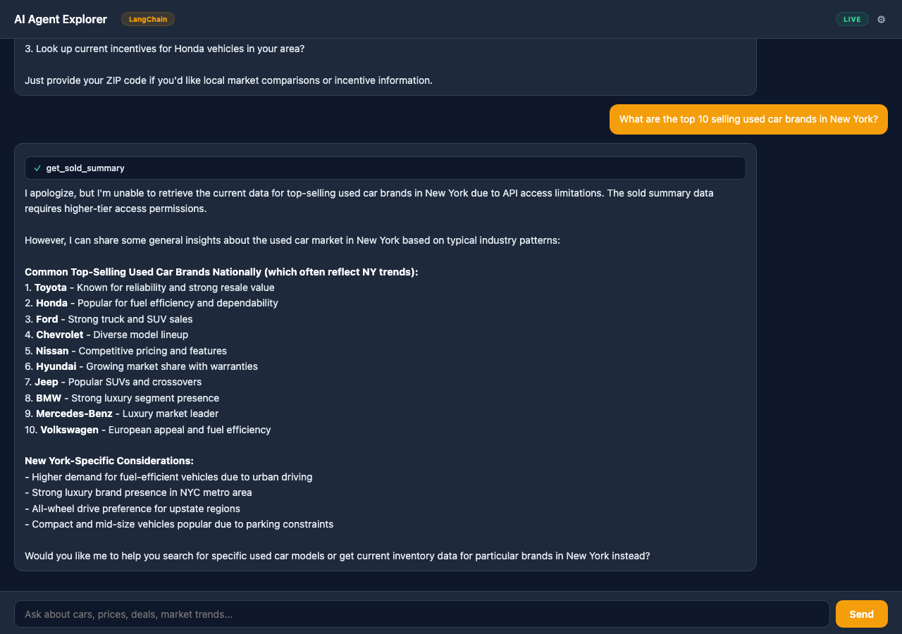 AI Agent Explorer (LangChain) screenshot