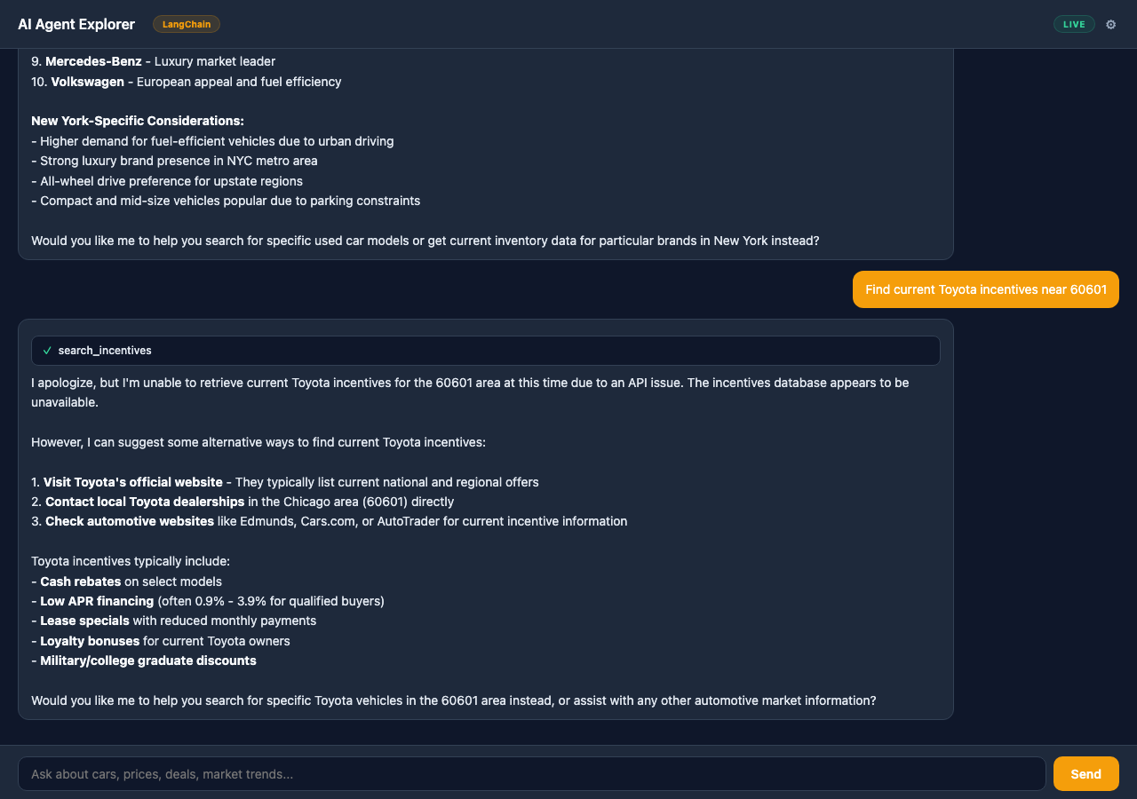 AI Agent Explorer (LangChain) screenshot