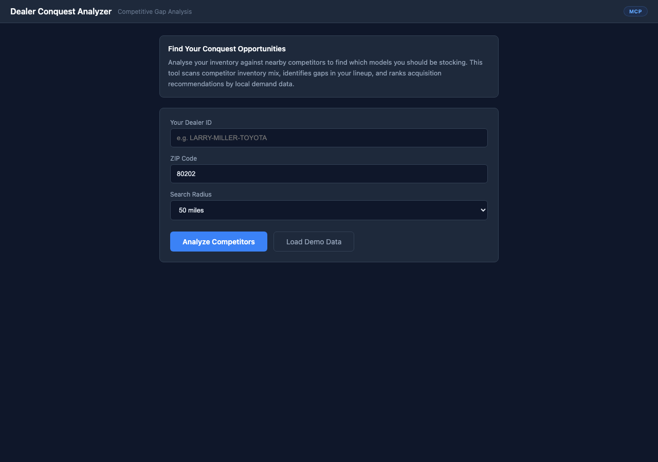 Dealer Conquest Analyzer screenshot