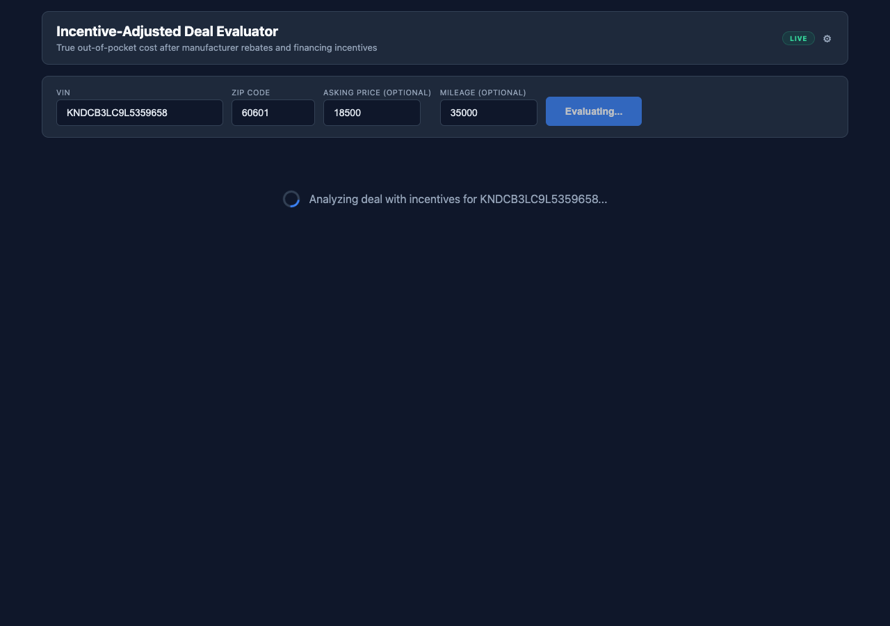 Incentive-Adjusted Deal Evaluator screenshot