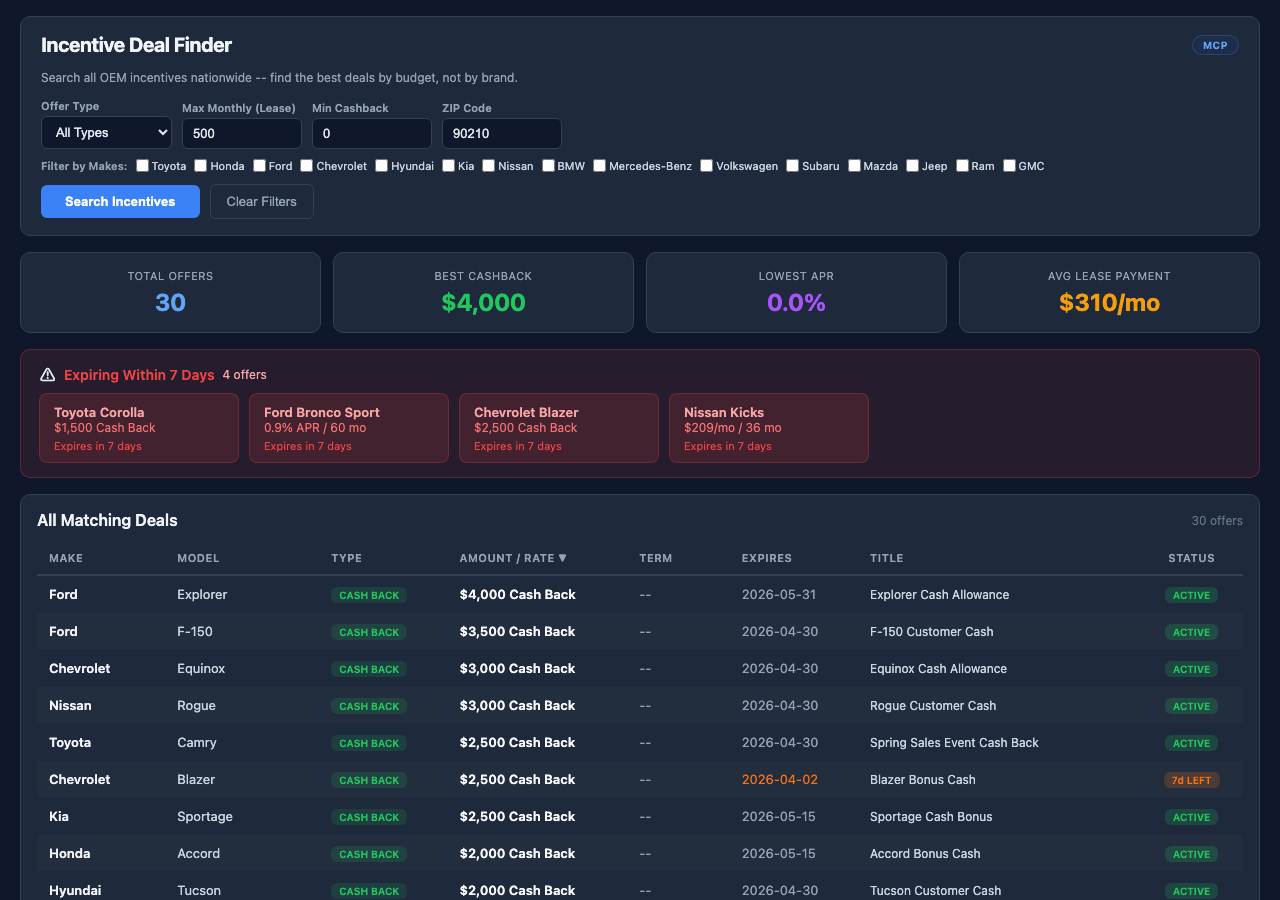 Incentive Deal Finder screenshot