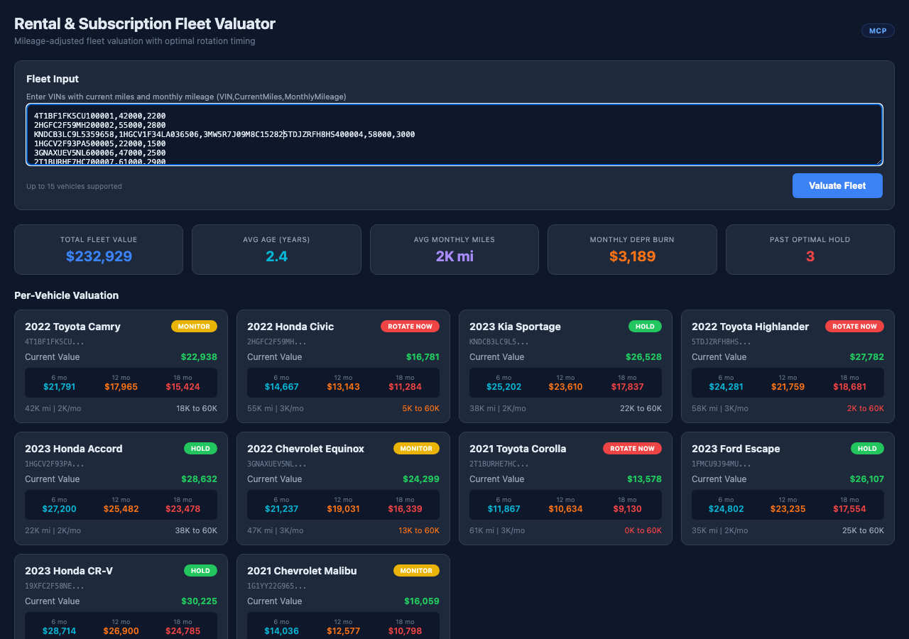 Rental Fleet Valuator screenshot