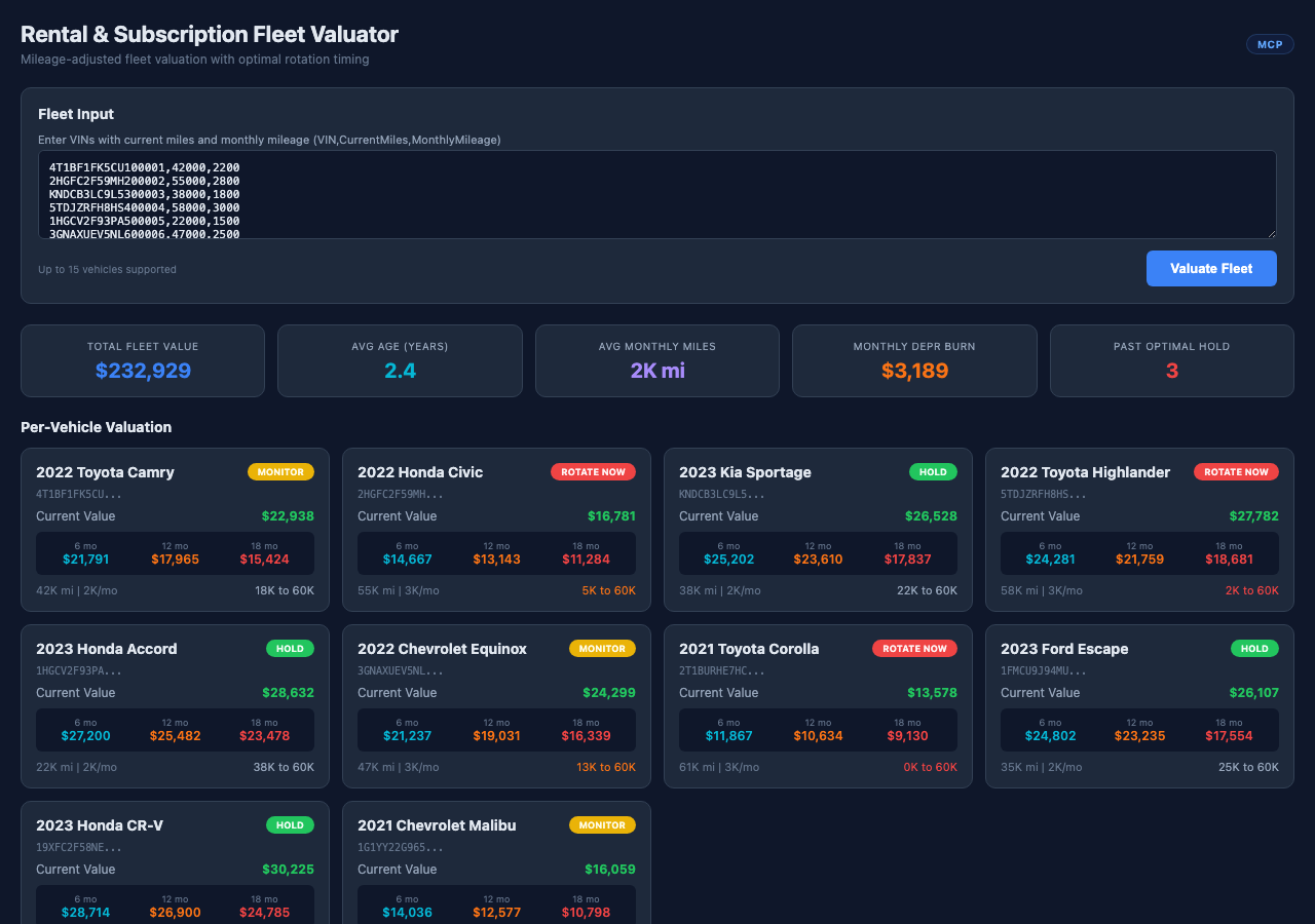 Rental Fleet Valuator screenshot