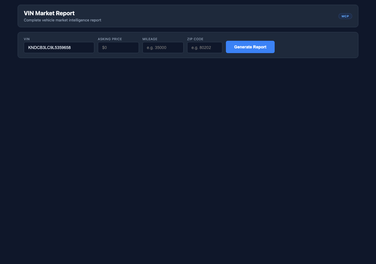 VIN Market Report screenshot
